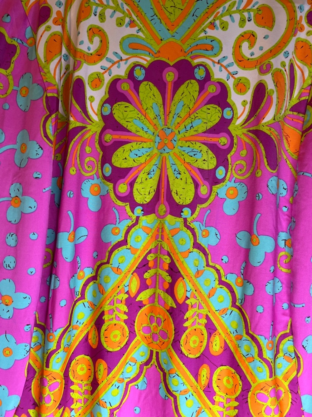 Trina Turk Woodblock Batik Boho Chic Pink Floral Swim Coverup Tunic Dress Size M - Picture 9 of 11